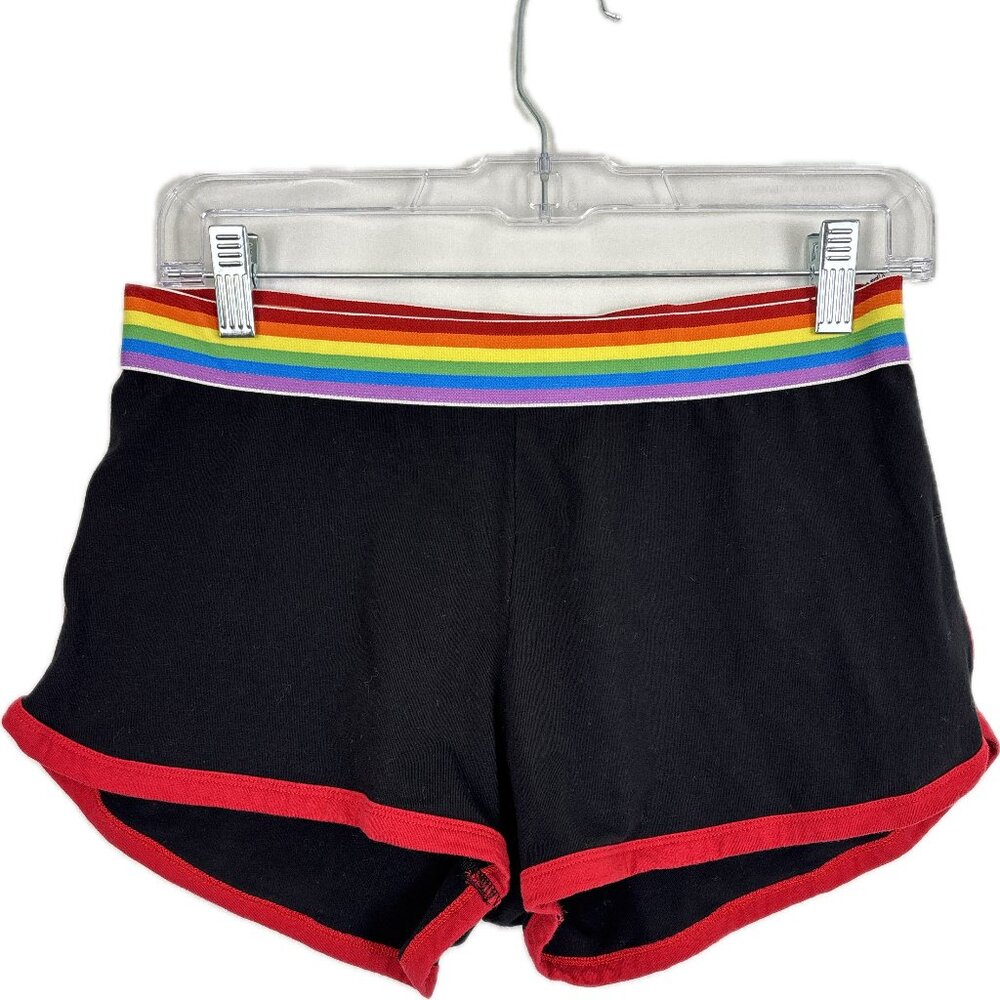 Social Collision Rainbow‎ Shorts Women’s Small Black Red Hearts Cheeky Cut